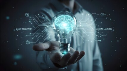 Innovative businessman presenting smart technology and machine learning concept