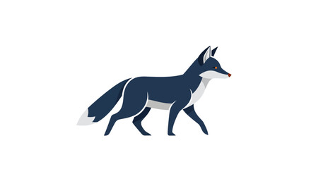 Elegant digital illustration of a mysterious dark blue fox with captivating red eyes, captured in a graceful walking posture, embodying a wild and free spirit for diverse creative projects