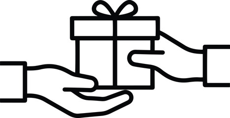 Two Hands Exchanging a Gift Box Icon in Outline Style