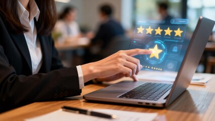 Business person rating on laptop
