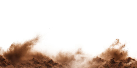 Obraz premium brown dry dirt sand flying in air isolated on white or transparent png