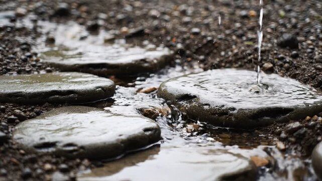 Rainy Day Stones Wet Ground Pathway.