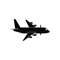 A black silhouette of an airplane flying on a transparent background