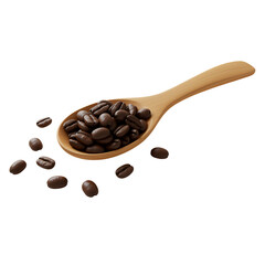 Fototapeta premium Wooden Spoon with Coffee Beans on Transparent Background