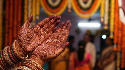 Intricate Henna Design on Hands During Festive Event