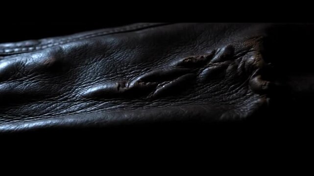 Close up of black leather texture with stitching detail.