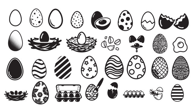 Diverse egg illustrations in black and white