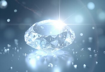 A Brilliant Diamond Sparkling in Soft Light with Surrounding Crystals