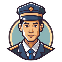 Asian male in uniform. wearing a cap. a friendly expression.