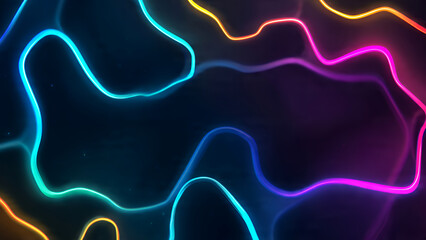 Vibrant neon light trails on dark background for modern tech designs