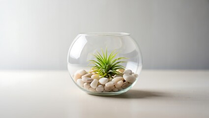 Obraz premium Small Air Plant in Glass Terrarium with White Stones