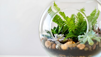 Obraz premium Beautiful Succulent Terrarium with Ferns and Stones