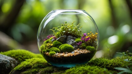 Obraz premium Vibrant Terrarium with Moss and Colorful Flowers