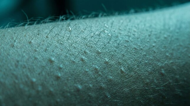 Macro shot of human skin with goosebumps and hair follicles