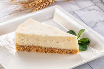 Slice of New York classic cheesecake