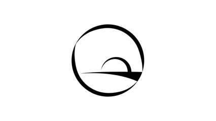 Minimalist sun and horizon logo design in black and white.