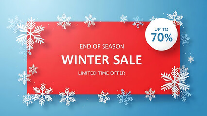 Red rectangle with winter sale text and snowflakes 2