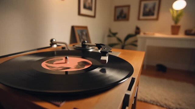 Vintage Vinyl: A Captivating Look at a Retro Record Player in Action for Music Enthusiasts
