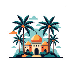 Serene mosque surrounded by palm trees in tropical paradise © Kevin