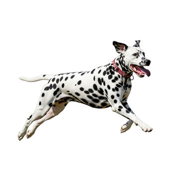 A dynamic Dalmatian dog breed running freely in an outdoor setting showcasing various dog species characteristics from a side viewpoint 34.png