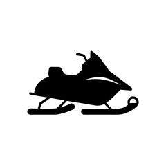 A black silhouette of a snowmobile on a white background