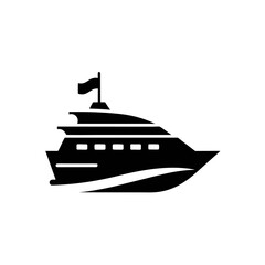 A sleek black silhouette of a luxury yacht with a flag on top, set against a clean white background