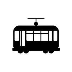 A black silhouette of a trolleybus on a white background, representing urban transportation