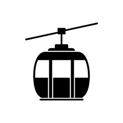 A minimalist black and white illustration of a cable car cabin