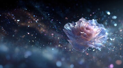 Abstract floral composition with bokeh effect and vibrant colors against dark background