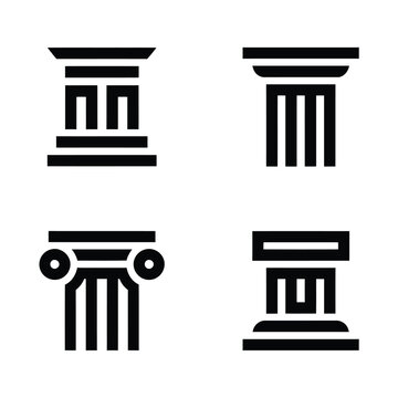 Four different ancient Greek or Roman column capitals and bases icons  architecture elements icon