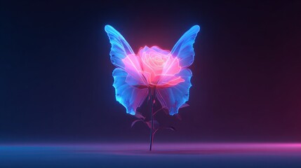 Abstract floral artwork with butterfly wings in pink and blue light