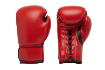 Red boxing gloves leather isolated on a transparent background