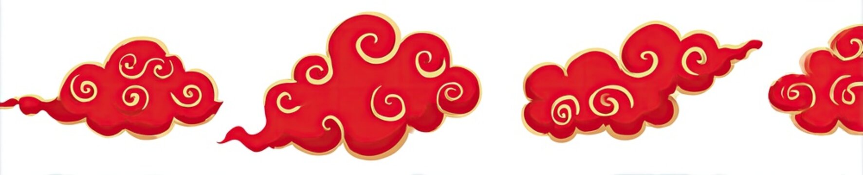 Ornate red cloud designs with gold accents arranged horizontally against white