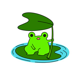 A frog is sitting on a leaf in a pond