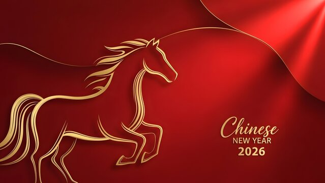 Golden horse on red background for Chinese New Year 2026 celebration