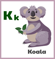 Koala letter K english alphabet card children