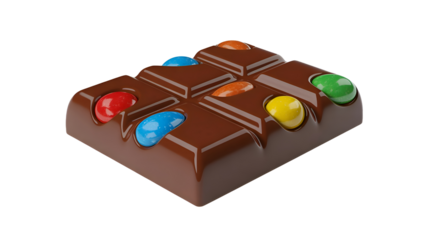 Colorful chocolate candy bar with multicolored candy pieces on top isolated on white background transparent background