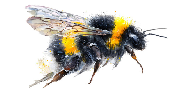 Illustrated bumblebee in flight isolated on white background