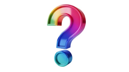Rainbow colored question mark symbol with shiny gradient effect isolated on white background transparent background
