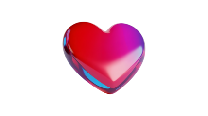Shiny red heart shape with pink and blue reflections isolated on white background transparent background