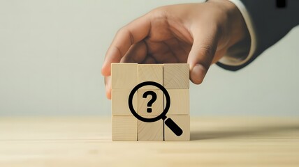 Business analysis and problem solving concept with hand pointing at question mark symbol, research, investigation, strategy, decision making, curiosity, solution, critical thinking