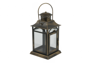 Bronze lantern with glass panels isolated on a transparent background