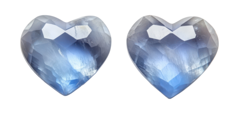 Blue heart shaped gems, valentine's day decor, jewelry elements, isolated on transparent background