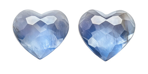 Blue heart gems, valentine love symbols, 3d render, jewelry design, transparent background