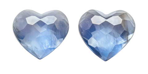 Blue heart gems, valentine love symbols, 3d render, jewelry design, transparent background