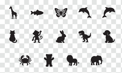 Diverse Animal Silhouettes Vector Icons Collection - Wildlife, Pet, Ocean, and Prehistoric Creatures Set © Masud