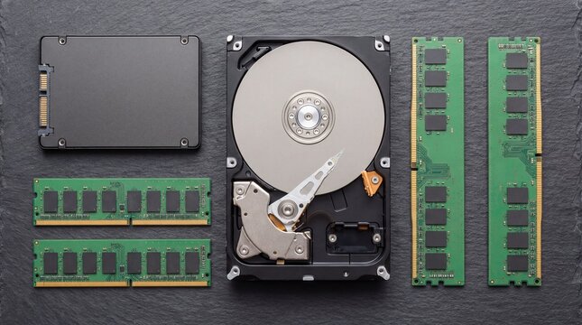 Computer Data Storage and Memory Components Including SSD, HDD, and RAM
