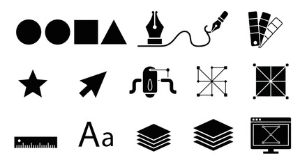 Black icons for design and graphics.