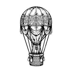 Fototapeta premium Vintage hot air balloon floats gently in clear sky with ornate details visible