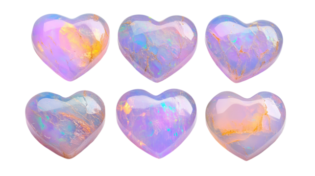 Colorful iridescent valentine hearts isolated on transparent background - Powered by Adobe